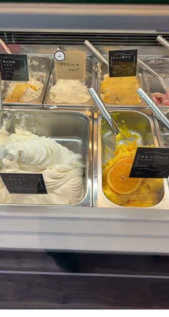 色とりどりのジェラートとソルベが並ぶショーケース