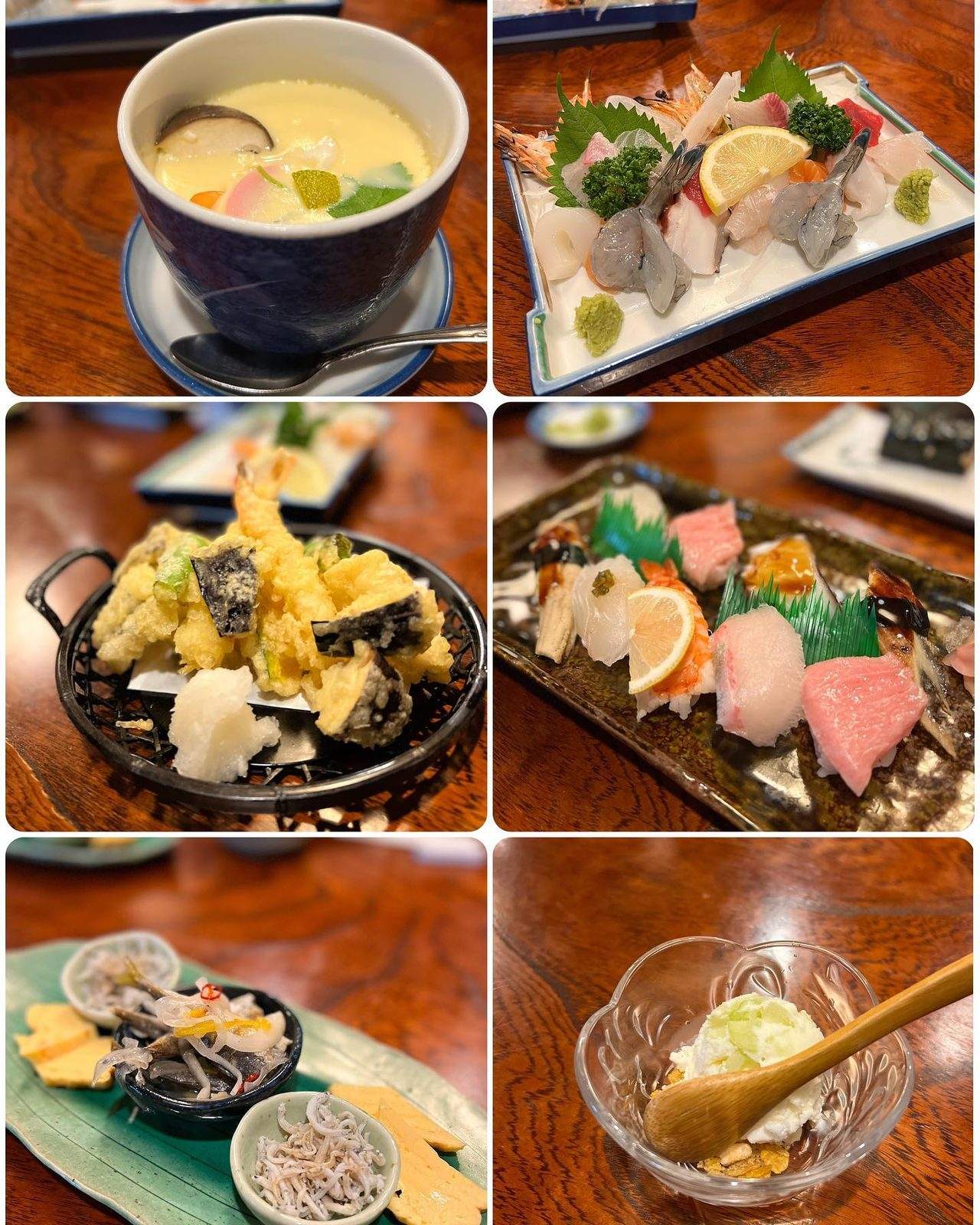 茶碗蒸しやお刺身、天ぷらなどペアセットの料理