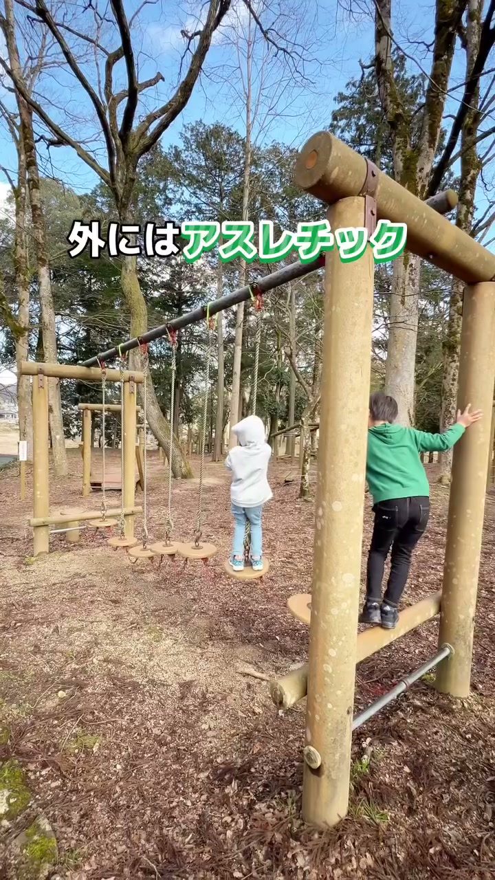木で作られた屋外のアスレチック